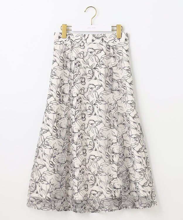 ANY SIS 【洗える】ラインフラワーエンブロイダリー スカート アイボリー系