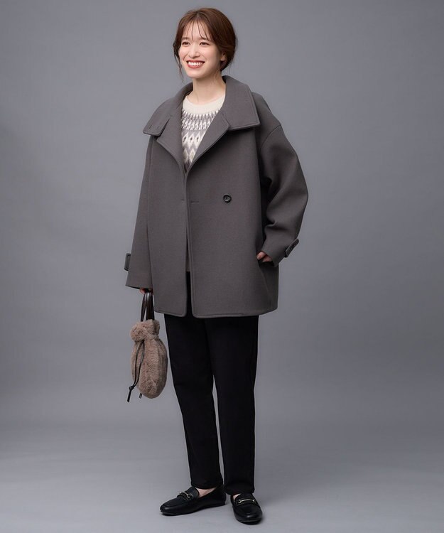 ANY スタンドカラーコクーンシルエットコート チャコール
