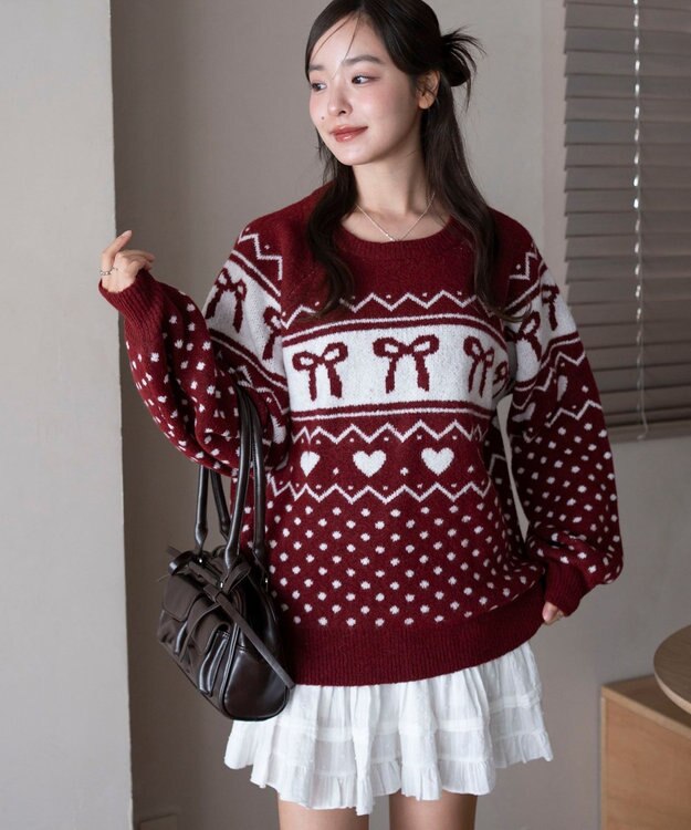 WEGO 【2025年秋冬新作】フラッフィーグラフィックニットBIGプルオーバー 柄6