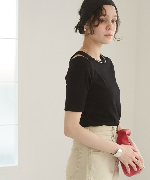 WEGO 【ANGIE VINTAGE】アシンメトリーカットアウトトップス ブラック