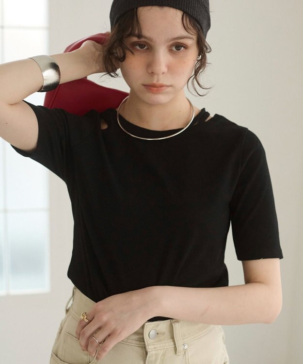 WEGO 【ANGIE VINTAGE】アシンメトリーカットアウトトップス ブラック
