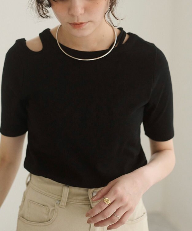 WEGO 【ANGIE VINTAGE】アシンメトリーカットアウトトップス ブラック