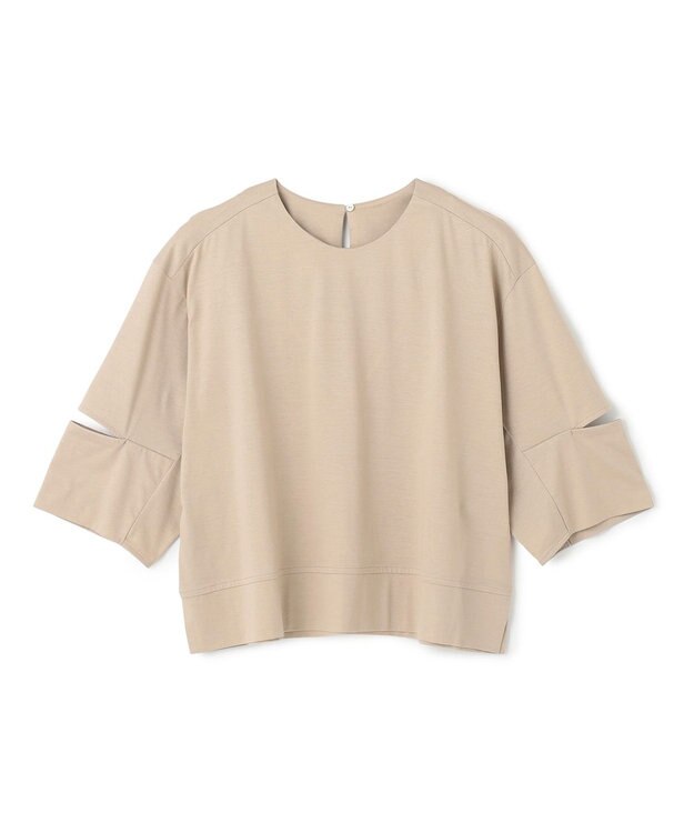 BEIGE， 【洗える】DUOMO / コットンスリットスリーブトップス Taupe