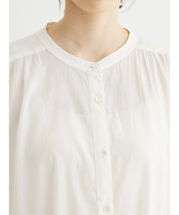 Green Parks インド綿 　ギャザー５分袖チュニック Off White