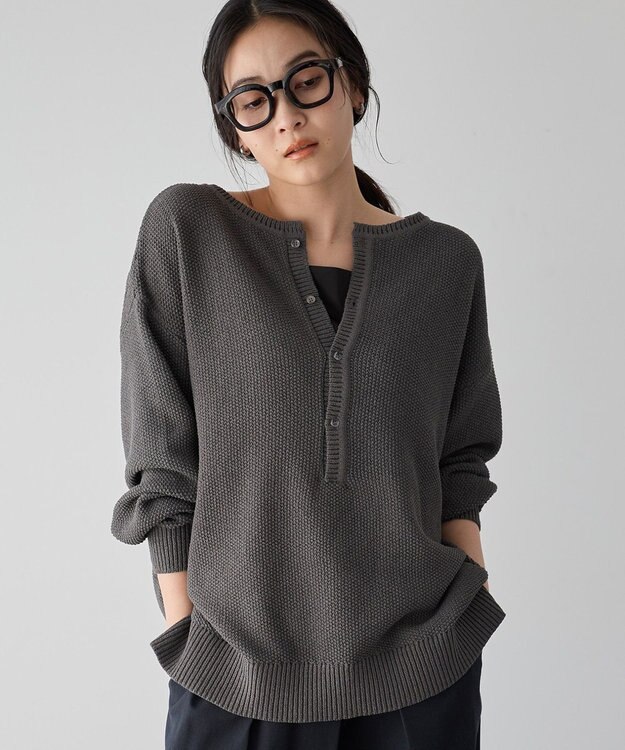 YECCA VECCA 2wayヘンリーネックルーズニット Charcoal Gray