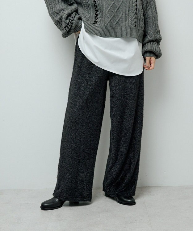 Green Parks フェザーレースジャガードパンツ Black