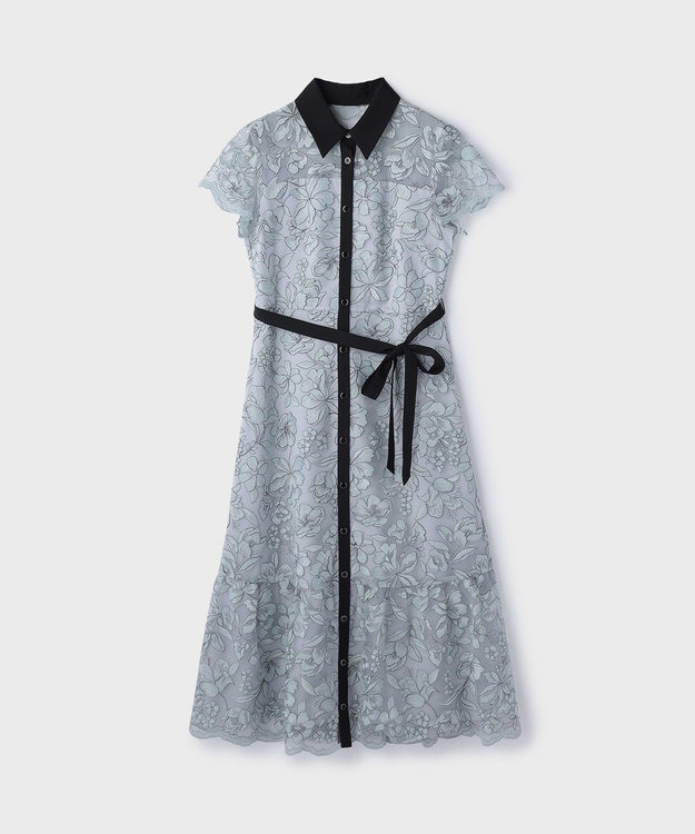 GRACE CONTINENTAL チュールフラワー刺繍ワンピース サックス