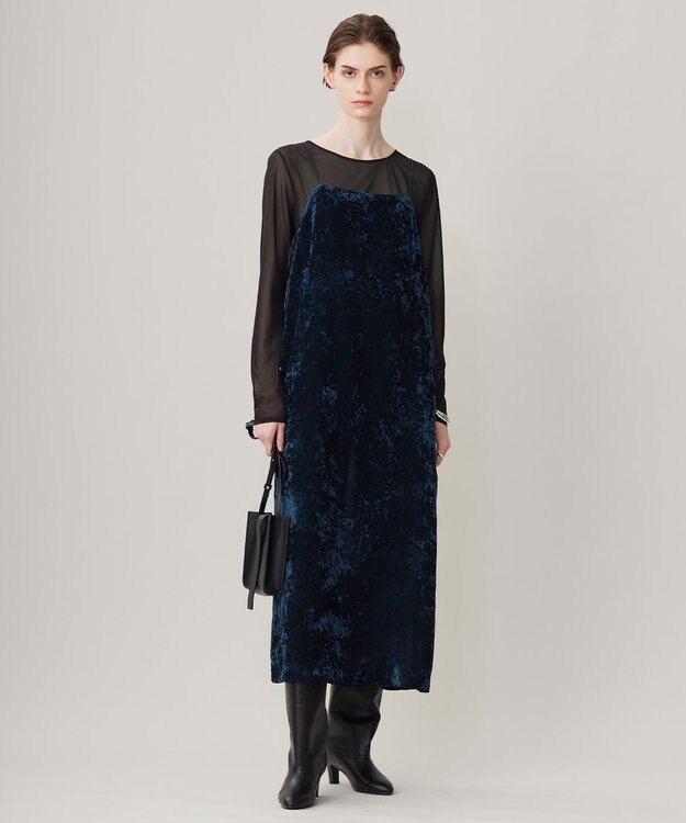 ICB L 【洗える】 マットトリコットチュール シアーカットソー ブラック系