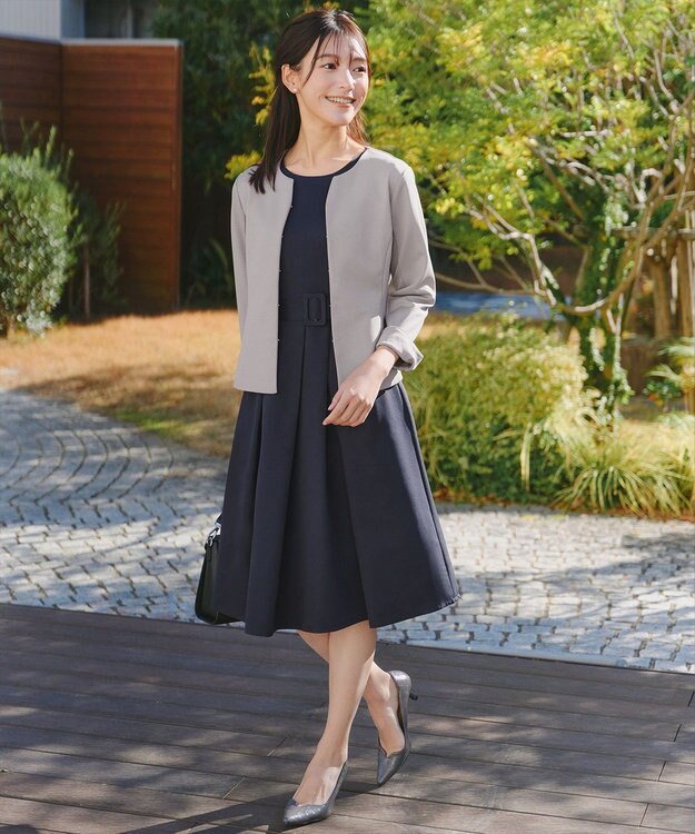 Tiaclasse 【3WAY】リボンブローチ＆ベルト付きフレアワンピース ネイビー