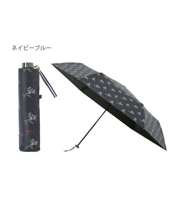 MOONBAT 【遮熱・遮光】POLO RALPH LAUREN(ポロ ラルフローレン)フローラル 花柄 晴雨兼用 雨傘  折りたたみ傘 簡単開閉 ネイビーブルー