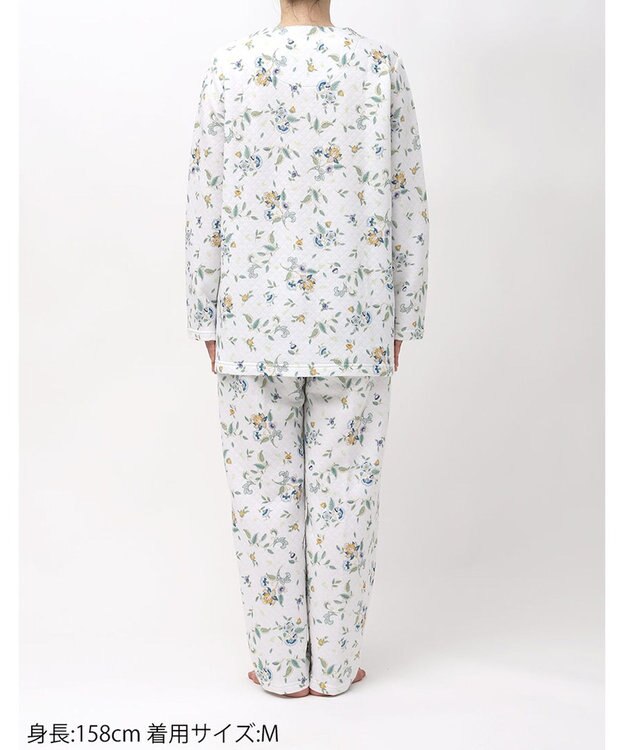 WACOAL ワコール_リラックス＆スリープ パジャマ キルトニット素材(本体) あったか 長袖 長ズボン ミントン レディース NDW458 /ワコール ホワイト