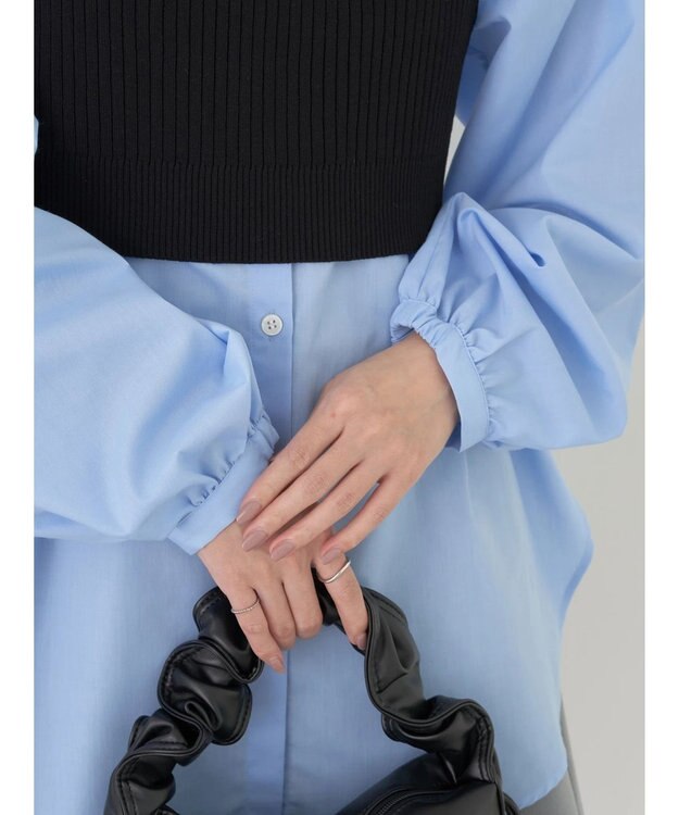 earth music&ecology ＳＥＴ２点ニットビスチェ＋ノーカラーシャツ Sax