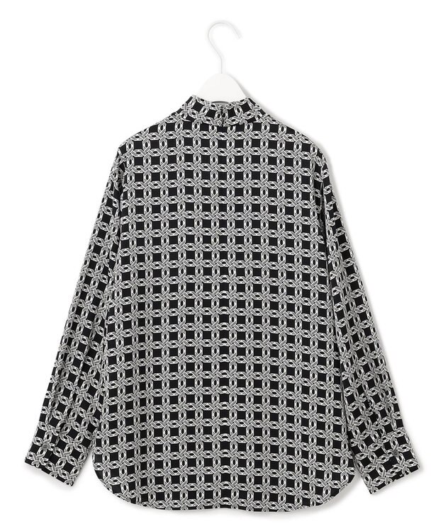 ICB 【洗える】レトロウォールペーパープリント ブラウス オフホワイト×ブラック系