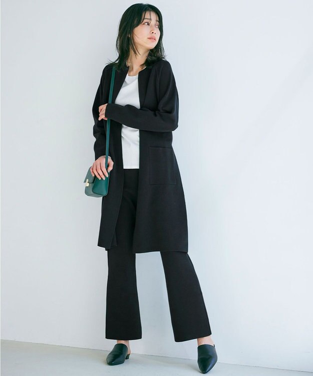 自由区 【XSサイズ～/洗える/セット着用可】ドライコットンハイゲージ ニットライトアウター ネイビー系