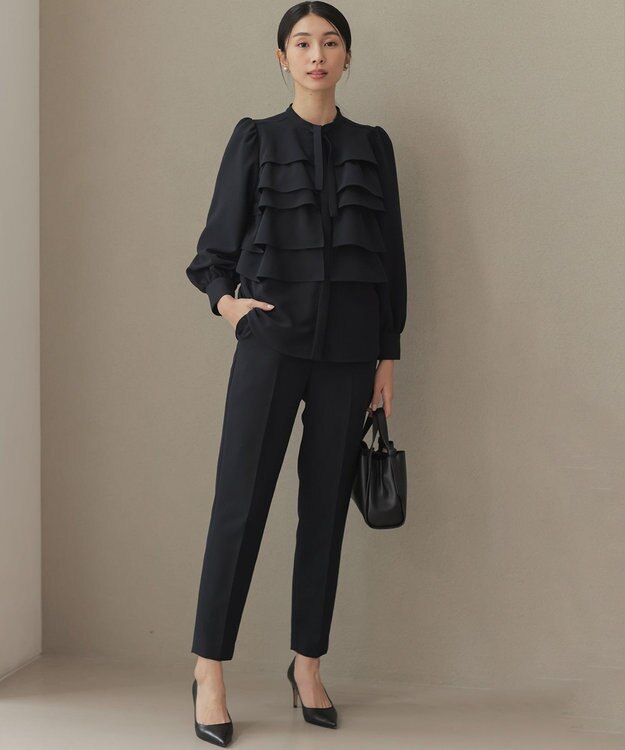 組曲 【KUMIKYOKU NAVY】コンフォータブルドレープ フリルブラウス ネイビー系