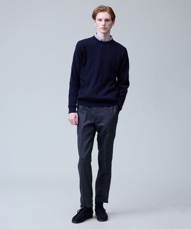 J.PRESS MEN 温かさと軽さの快適素材【ストレッチ / イージーケア】【FLEX YARN】片畔クルーネック ニット ネイビー系
