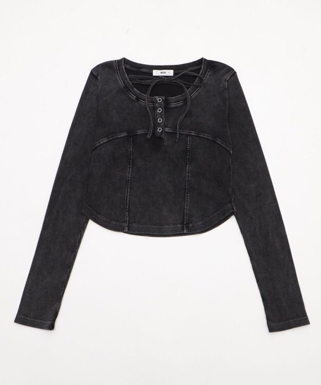 WEGO ヴィンテージウォッシュネックリボントップス スミクロ