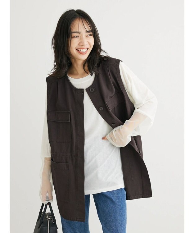 Green Parks 袖チュールドッキングシアープルオーバー Off White