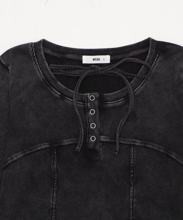 WEGO ヴィンテージウォッシュネックリボントップス スミクロ