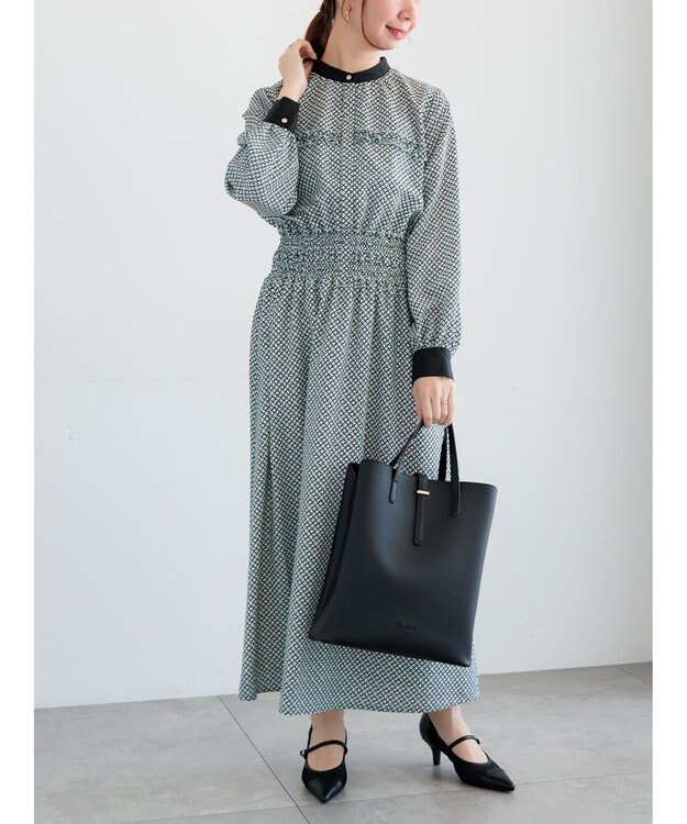 Te chichi バイカラーシャーリングワンピース ベージュ