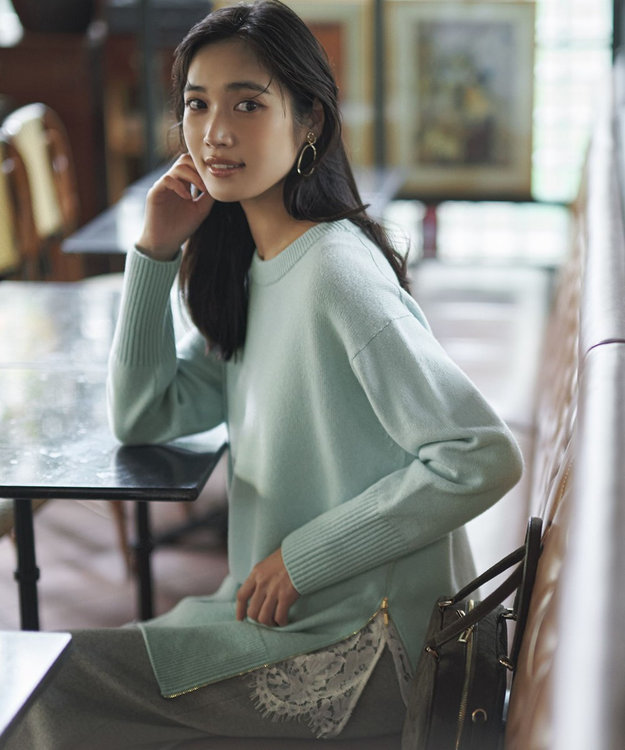 23区 【見上愛さん着用/Oggi掲載/洗える】カシミヤブレンド サイドジップ  ニットチュニック ライトグリーン系