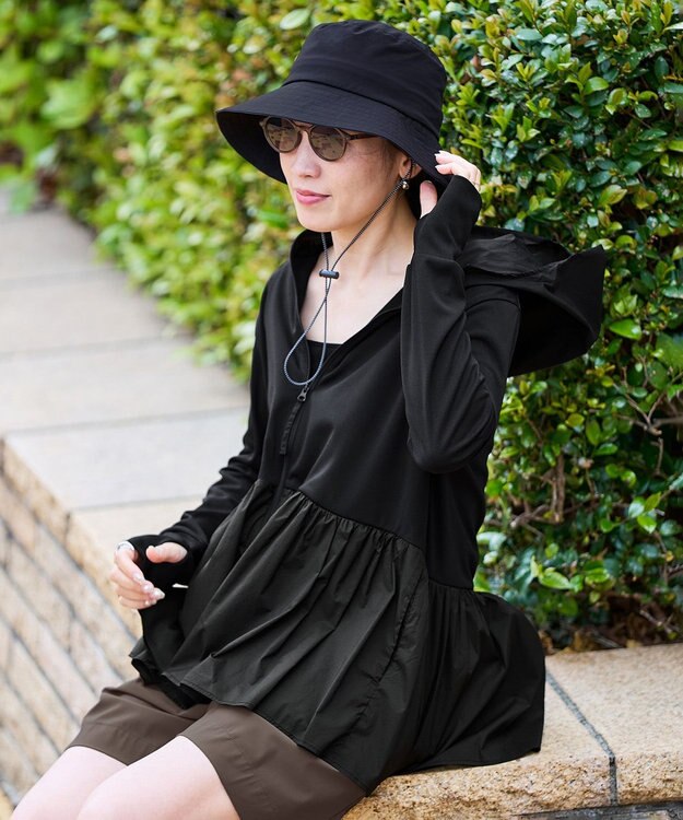 UNFILO 【ZIP!放映】 ラッシュガード ペプラムフーディ ブラック