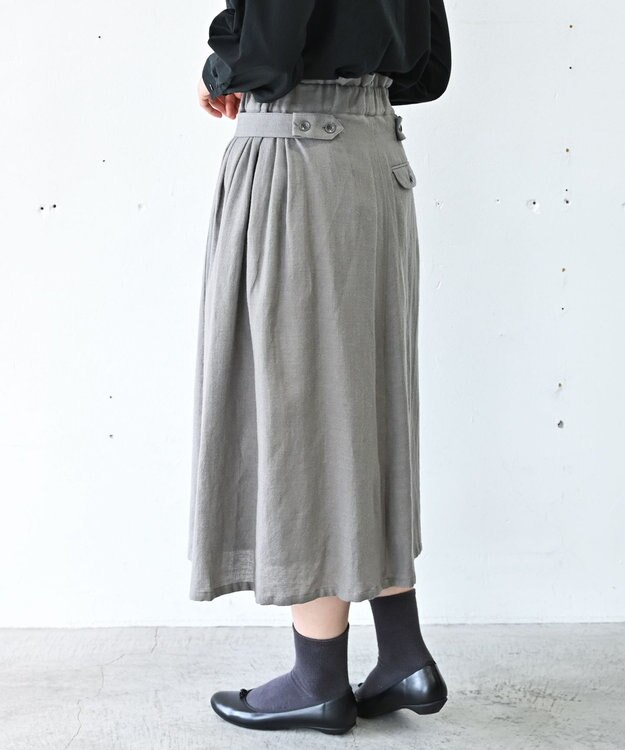 muuc 〈軽やかな尾州産リネンウール〉スカート  　ロングシーズン 秋冬春 後ろウエストゴム有り セットアップ可能 裏地有り グレー