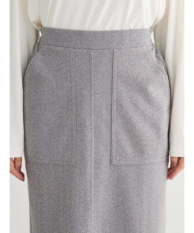 Green Parks 柄圧縮ポンチＩラインスカート Herringbone