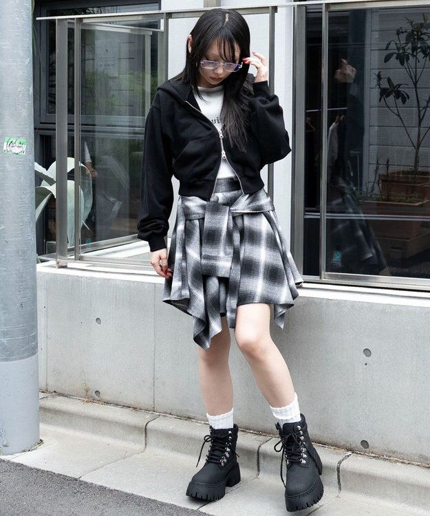 WEGO ネルシャツライクイレヘムミニスカート ブラック