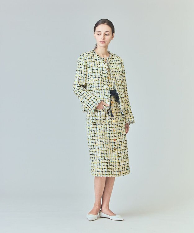 GRACE CONTINENTAL チュールヤーンツイードワンピース イエロー