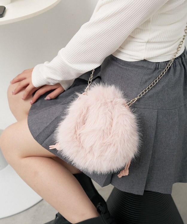 WEGO ファー巾着チェーンショルダー ピンク