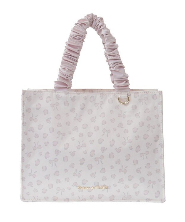 Maison de FLEUR リボンレオパードギャザーハンドルスクエアトート Light Beige