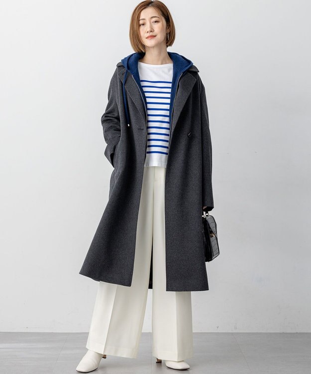 23区 S 【滝沢眞規子さん着用/CanCam11月号掲載】ナチュラルストレッチサキソニー タック ワイド パンツ アイボリー系