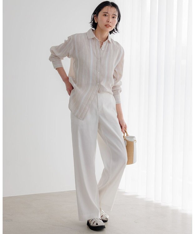 23区 【CLASSY.6月号掲載/洗える】リネンレーヨンストレッチ ワイドパンツ ホワイト系
