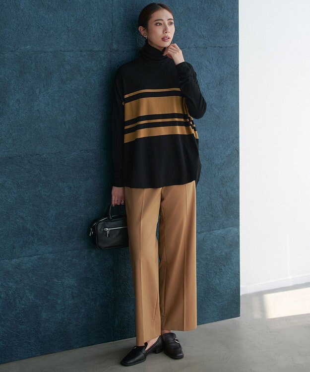 ICB 【洗える】T/Wブロード ワイドストレートパンツ キャメル系