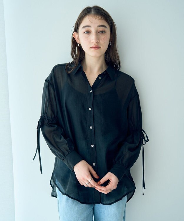 YECCA VECCA バックリボンシアーシャツ Black