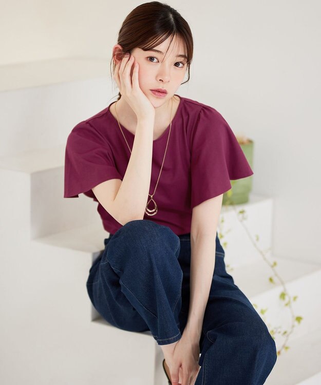 ANY SIS 【洗える】フリルスリーブ カットソー プラム