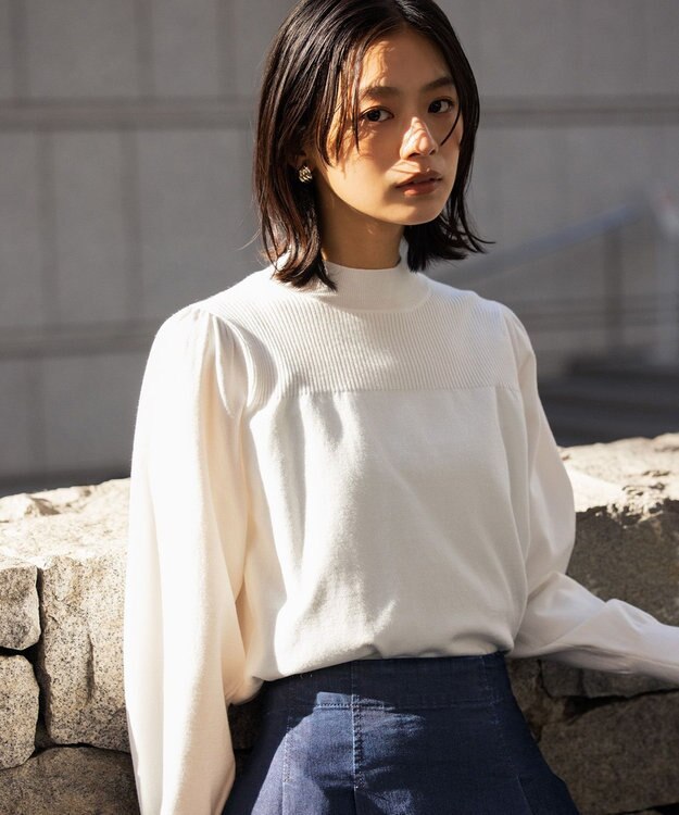 組曲 L 【洗える】Elenaパフスリーブ ニット アイボリー系