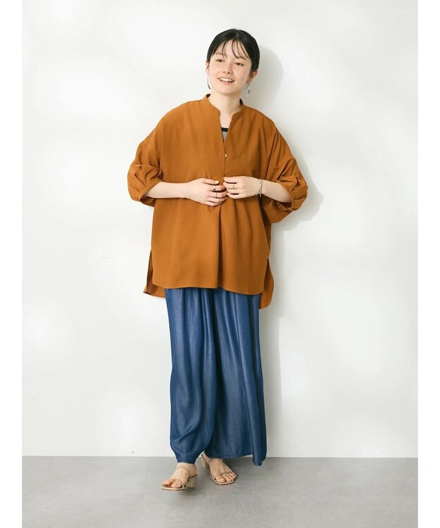 CRAFT STANDARD BOUTIQUE バンドカラーバックタック５分袖ブラウス Terracotta
