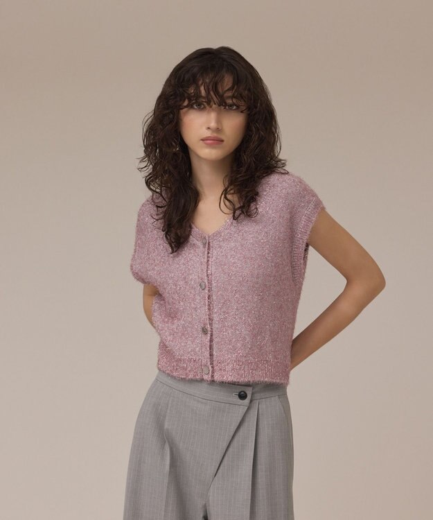 GRACE CONTINENTAL ショートフェザーニットトップ ピンク