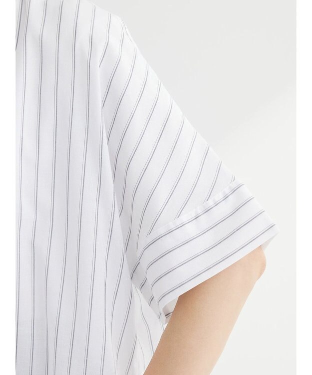 Green Parks 綿麻混スキッパーミニワンピース Stripe Ivory