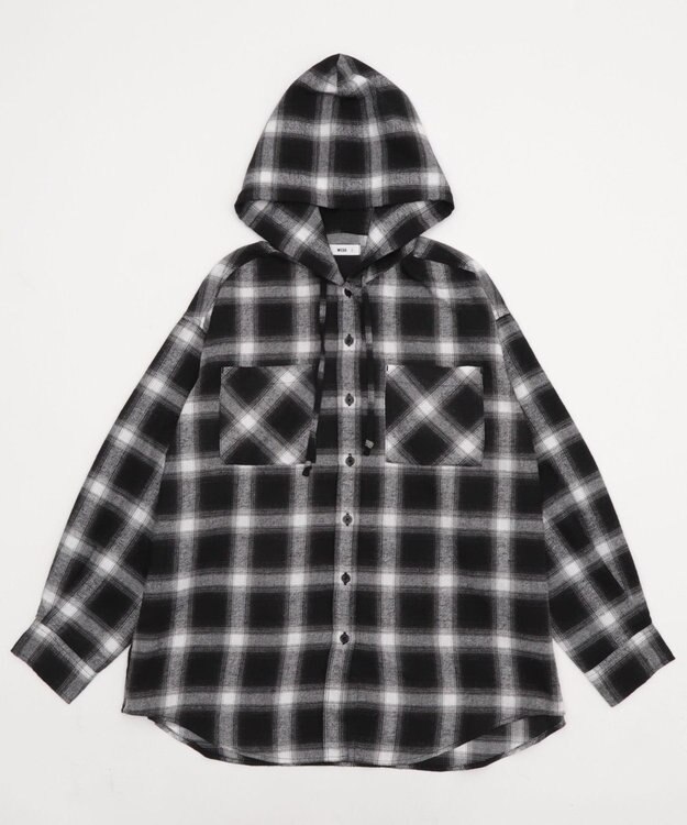 WEGO 【25年秋冬新作】チェックフードBIGネルシャツ ブラック