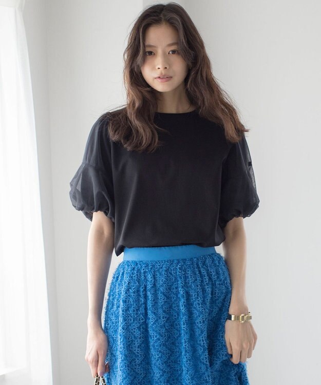 組曲 【WEB限定】チュールポンチドッキング Tシャツ ブラック系
