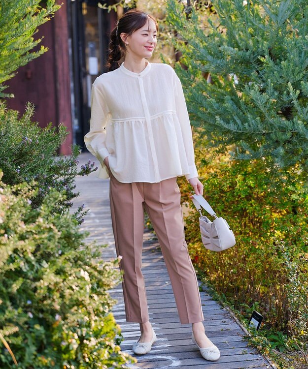 Tiaclasse 【洗える】ピンタックギャザーブラウス オフホワイト