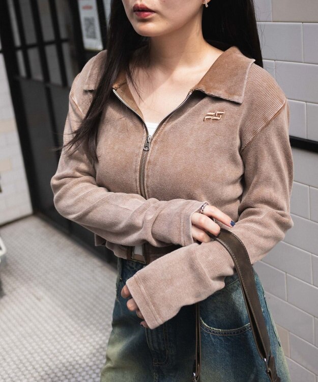 WEGO ヴィンテージウォッシュWZIPトップス ブラウン