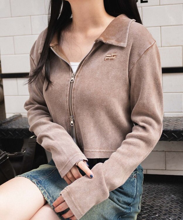 WEGO ヴィンテージウォッシュWZIPトップス ブラウン