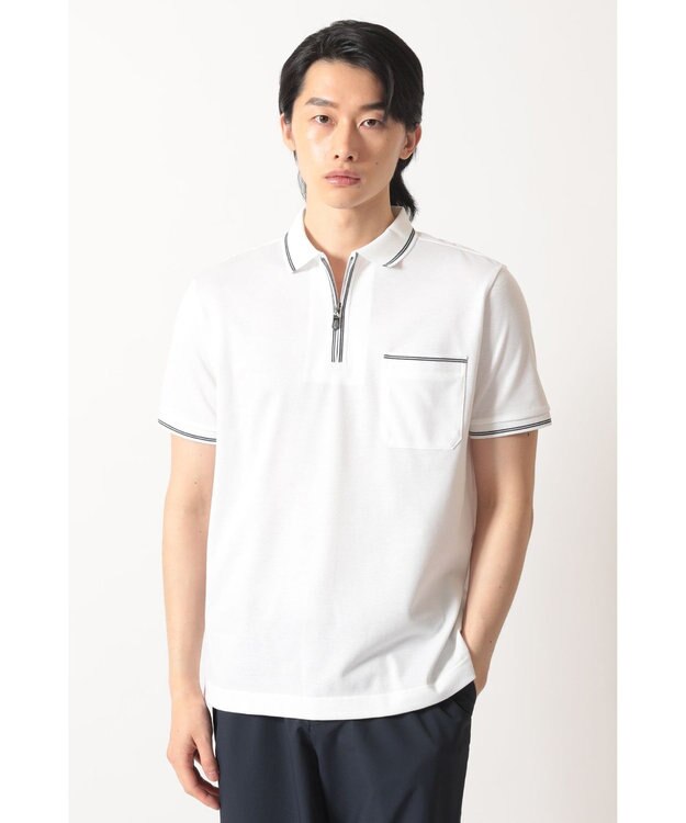 DAKS スーピマカノコ ラインジップアップポロ ホワイト