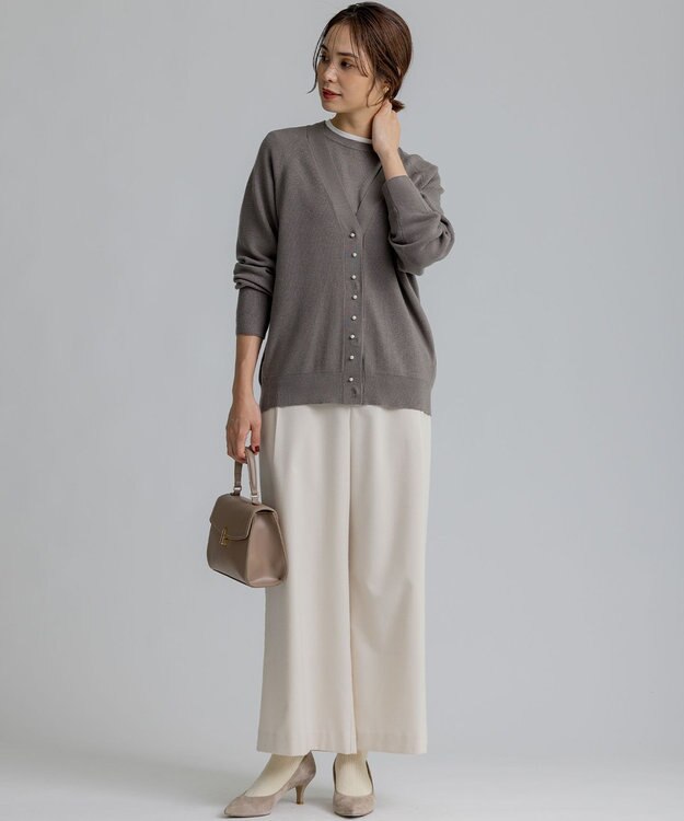 組曲 T/Rツイルストレッチ ワイドパンツ アイボリー系