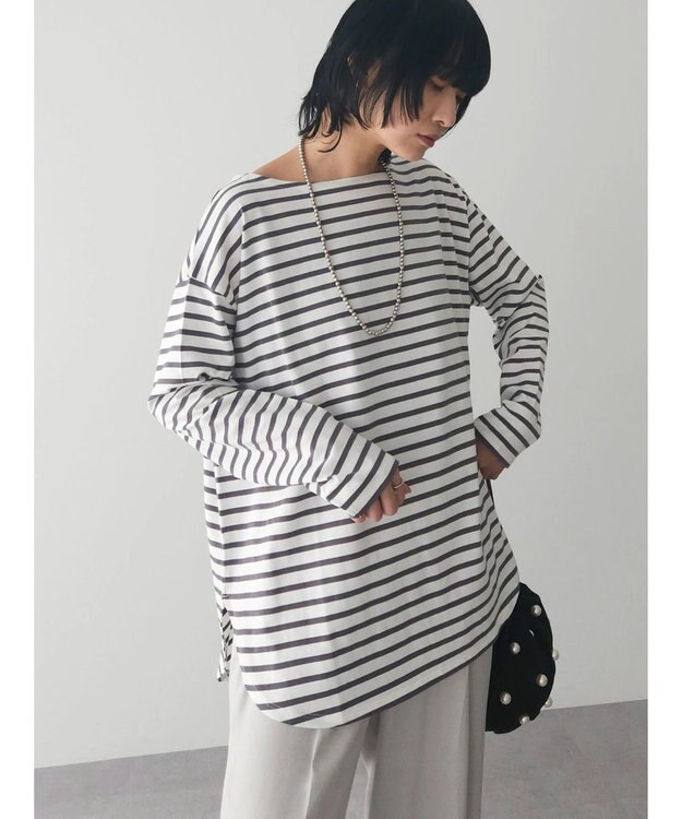 Green Parks ラウンドボーダーリラックスプルオーバー Gray