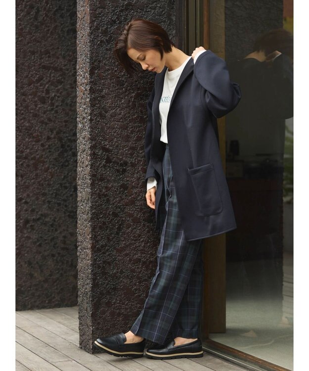 Green Parks ポンチフード付きカットカーディガン Dark Navy